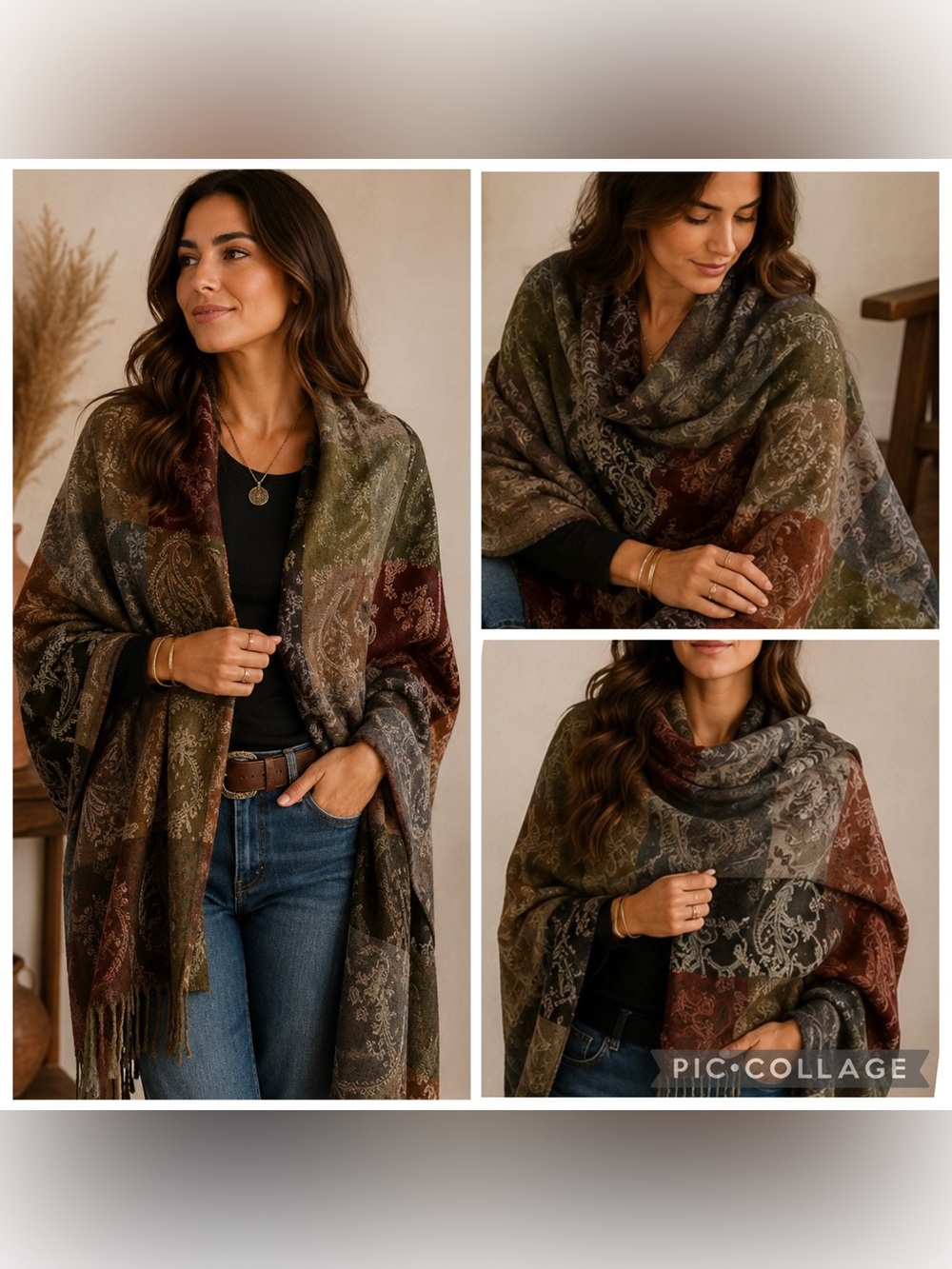 %100 Pure Wool Paisley Patchwork Shawl Made in India Boho Wrap Scarf Sz 67X36